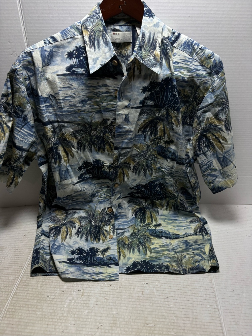 Men's Tropical Palm Short-Sleeve Button-Down Shirt - Blue/Green